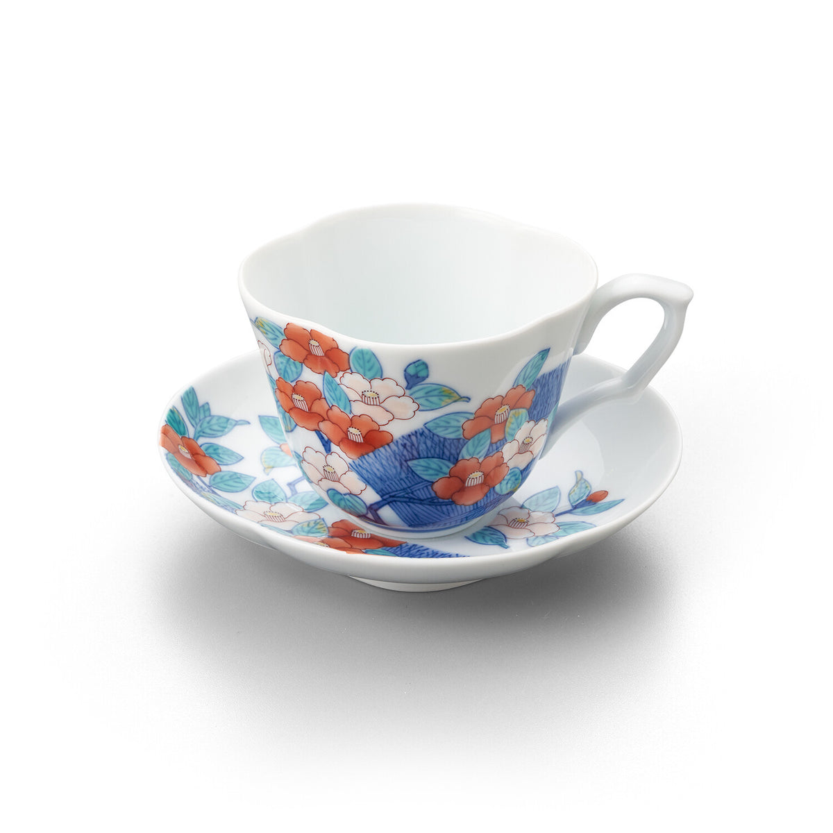 鍋島 柴垣椿文 木瓜珈琲碗皿 | 畑萬陶苑 ONLINE SHOP