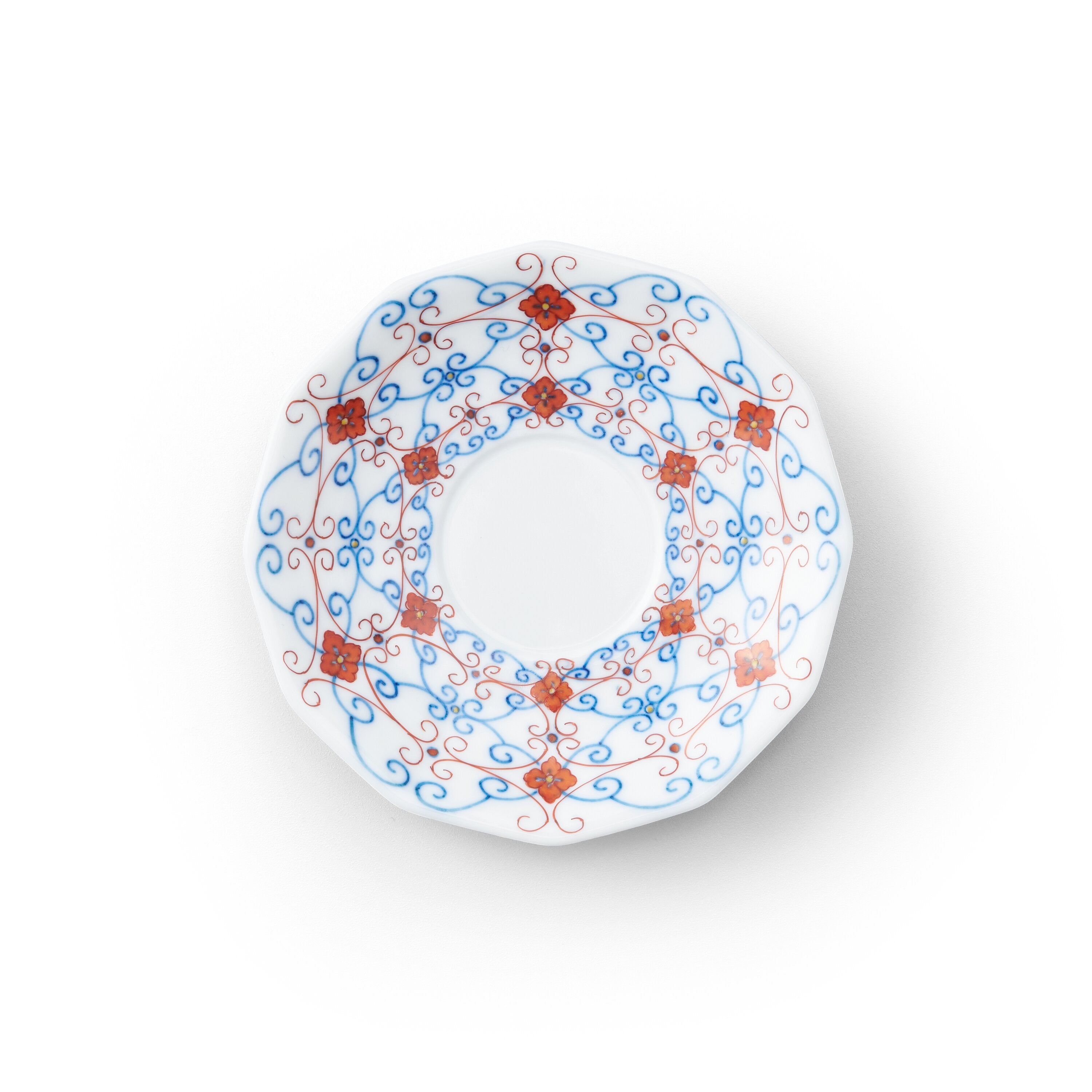 更紗文 十二角珈琲碗皿（赤） | 畑萬陶苑 ONLINE SHOP